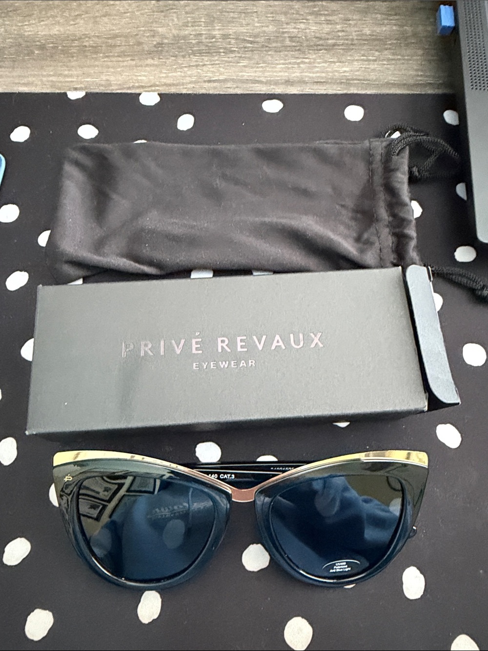 PRIVÉ REVAUX Women’s Black & Gold Cat Eye Sunglasses